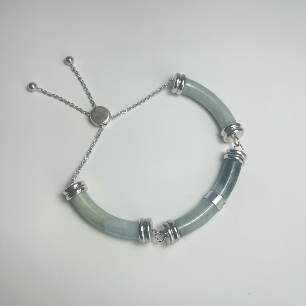 Sterling Silver Jade Segment
Adjustable Bracelet